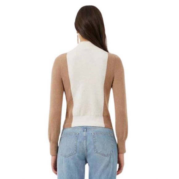 NEW FRENCH CONNECTION libby color block jumper top in camel/oat - Picture 3 of 3